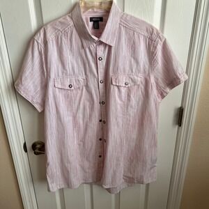 Kenneth Cole Reaction Striped Shirt Short Sleeve Snap Button Up‎ Mens XL